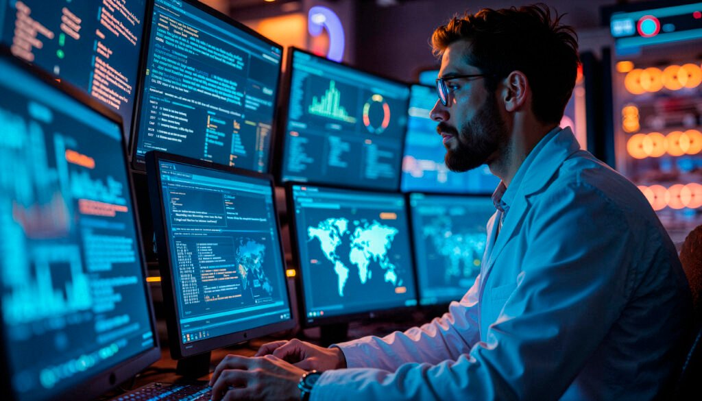 Artificial Intelligence 15 man working it security data monitoring center